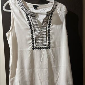 Ann Taylor White Blouse with Black Detailing